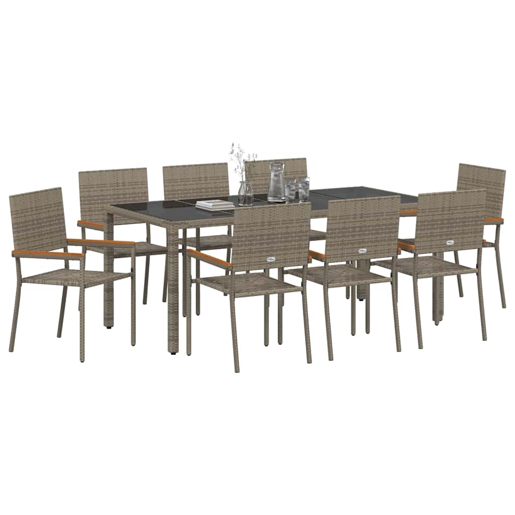 Garden Dining Set 9 pcs Grey 190 x 90 x 75 cm Poly Rattan